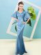 Spectacular Sequined V-neck Half Sleeves Zipper Sequins Evening Dress in Baby Blue