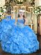 Baby Blue Sleeveless Beading and Ruffled Layers Floor Length Kids Formal Wear