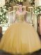 Best Floor Length Gold Quinceanera Gown Tulle Sleeveless Beading