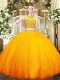 Customized Orange Sleeveless Tulle Zipper 15th Birthday Dress for Military Ball and Sweet 16 and Quinceanera