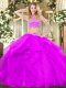 New Style Purple Two Pieces Tulle High-neck Sleeveless Beading and Ruffles Floor Length Backless Sweet 16 Dress