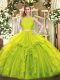 Elegant Yellow Green Sleeveless Tulle Zipper Ball Gown Prom Dress for Military Ball and Sweet 16 and Quinceanera
