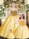 Gold Ball Gowns Sweetheart Sleeveless Tulle Floor Length Lace Up Beading 15th Birthday Dress