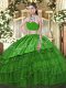 Floor Length Green Sweet 16 Dress Tulle Sleeveless Beading and Embroidery and Ruffles