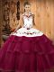 Fuchsia Vestidos de Quinceanera Organza Sweep Train Sleeveless Embroidery and Ruffled Layers
