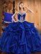 Royal Blue Quinceanera Gown Military Ball and Sweet 16 and Quinceanera with Embroidery and Ruffles Sweetheart Sleeveless Lace Up