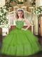 Floor Length Green Little Girls Pageant Dress Wholesale Organza Sleeveless Beading and Ruffled Layers