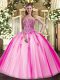 Sexy Floor Length Hot Pink Quinceanera Gowns Sweetheart Sleeveless Lace Up