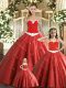 Eye-catching Red Ball Gowns Beading 15th Birthday Dress Lace Up Tulle Sleeveless Floor Length