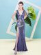 V-neck Sleeveless Homecoming Dress Floor Length Sequins Lavender Sequined