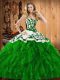 Adorable Green Lace Up Sweetheart Embroidery and Ruffles 15th Birthday Dress Satin and Organza Sleeveless