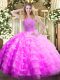 Lovely Lilac Zipper Halter Top Ruffled Layers Quinceanera Gown Organza Sleeveless