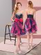 Stylish Multi-color Organza Lace Up Quinceanera Court of Honor Dress Sleeveless Mini Length Beading and Ruffles and Bowknot