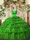 Gorgeous Green Scoop Neckline Beading and Ruffled Layers Quinceanera Dress Sleeveless Side Zipper