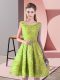 Exceptional Knee Length Yellow Green Prom Dress Lace Sleeveless Belt