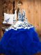 Simple Blue Sleeveless Satin and Organza Lace Up Quinceanera Gowns for Military Ball and Sweet 16 and Quinceanera