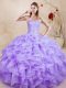 Organza Sweetheart Sleeveless Lace Up Beading and Ruffles Sweet 16 Quinceanera Dress in Lavender
