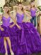 Graceful Sleeveless Organza Floor Length Lace Up Quinceanera Gown in Purple with Beading and Ruffles