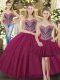 Spectacular Floor Length Fuchsia Sweet 16 Dresses Tulle Sleeveless Beading