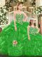 Green Lace Up Sweetheart Beading and Ruffles and Bowknot Quinceanera Dress Tulle Sleeveless
