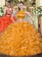 Fine Orange Red Tulle Criss Cross 15th Birthday Dress Sleeveless Floor Length Ruffles