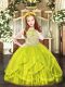 Sleeveless Floor Length Beading and Ruffles Zipper Little Girls Pageant Dress with Yellow Green