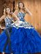 Blue Two Pieces Sweetheart Sleeveless Satin and Organza Floor Length Lace Up Embroidery and Ruffles 15 Quinceanera Dress