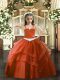 Perfect Sleeveless Tulle Floor Length Lace Up Pageant Dress Womens in Rust Red with Appliques and Ruffled Layers