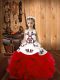 Great Red Organza Lace Up Straps Sleeveless Floor Length Little Girl Pageant Gowns Embroidery and Ruffles