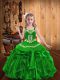 Fantastic Green Ball Gowns Straps Sleeveless Organza Floor Length Lace Up Embroidery and Ruffles Girls Pageant Dresses