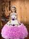 Latest Floor Length Lace Up Pageant Dresses Lilac for Sweet 16 and Quinceanera with Embroidery and Ruffles