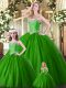 Adorable Sweetheart Sleeveless Lace Up Sweet 16 Quinceanera Dress Green Tulle