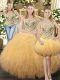 Gold Ball Gowns Tulle Sweetheart Sleeveless Beading and Ruffles Floor Length Lace Up Quinceanera Dresses