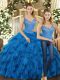 Straps Sleeveless Lace Up Ball Gown Prom Dress Teal Organza