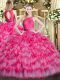 Fancy Ball Gowns Quinceanera Gown Hot Pink Scoop Organza Sleeveless Floor Length Zipper