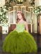 High Quality Olive Green High School Pageant Dress Party and Quinceanera with Appliques and Ruffles Spaghetti Straps Sleeveless Lace Up