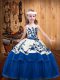 Latest Blue Organza Lace Up Straps Sleeveless Floor Length Child Pageant Dress Embroidery