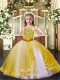 Gold Tulle Lace Up Straps Sleeveless Floor Length Little Girl Pageant Dress Beading