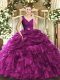 Delicate Beading and Ruffles 15 Quinceanera Dress Fuchsia Backless Sleeveless Floor Length