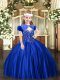 Beading Girls Pageant Dresses Royal Blue Lace Up Sleeveless Floor Length