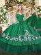 Most Popular Sleeveless Taffeta Floor Length Backless Quinceanera Gowns in Dark Green with Beading and Lace and Appliques