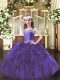 Floor Length Lace Up Little Girls Pageant Dress Purple for Party and Quinceanera and Wedding Party with Beading and Ruffles