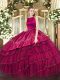Inexpensive Floor Length Ball Gowns Sleeveless Fuchsia Quinceanera Dresses Clasp Handle