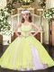Floor Length Light Yellow Pageant Gowns For Girls Straps Sleeveless Lace Up
