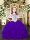 Wonderful Purple Ball Gowns Beading and Ruffles Little Girl Pageant Gowns Zipper Organza Sleeveless Floor Length