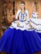 Graceful Royal Blue Lace Up Strapless Embroidery Sweet 16 Quinceanera Dress Tulle Sleeveless