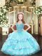 Glorious Aqua Blue Straps Neckline Beading and Ruffled Layers Little Girls Pageant Gowns Sleeveless Lace Up