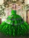 Organza Straps Sleeveless Zipper Appliques and Ruffles 15th Birthday Dress in Green