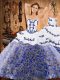 Pretty Multi-color Satin and Fabric With Rolling Flowers Lace Up Vestidos de Quinceanera Sleeveless With Train Sweep Train Embroidery