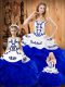 Royal Blue Tulle Lace Up Strapless Sleeveless Floor Length 15 Quinceanera Dress Embroidery and Ruffles